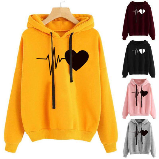 Cheky - Heart Print Streetwear Hoodies Women Sweatshirt Spring Autumn Long Sleeve Hoodie Clothes