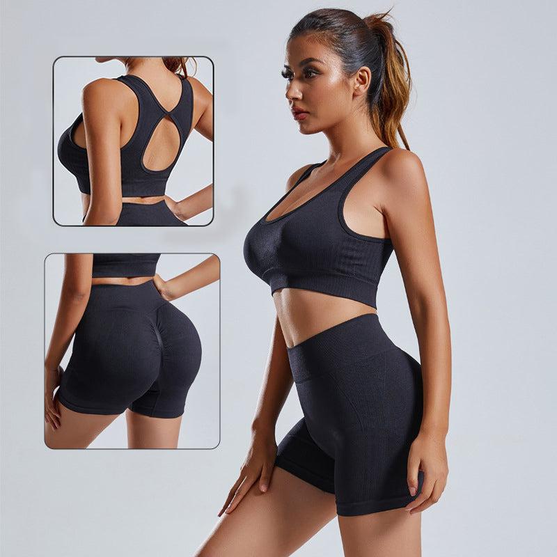 Cheky - 2pcs Yoga Set Women's Vest And Shorts Tracksuit Seamless Workout Sportswear Gym Clothing High Waist Leggings Fitness Sports Suits