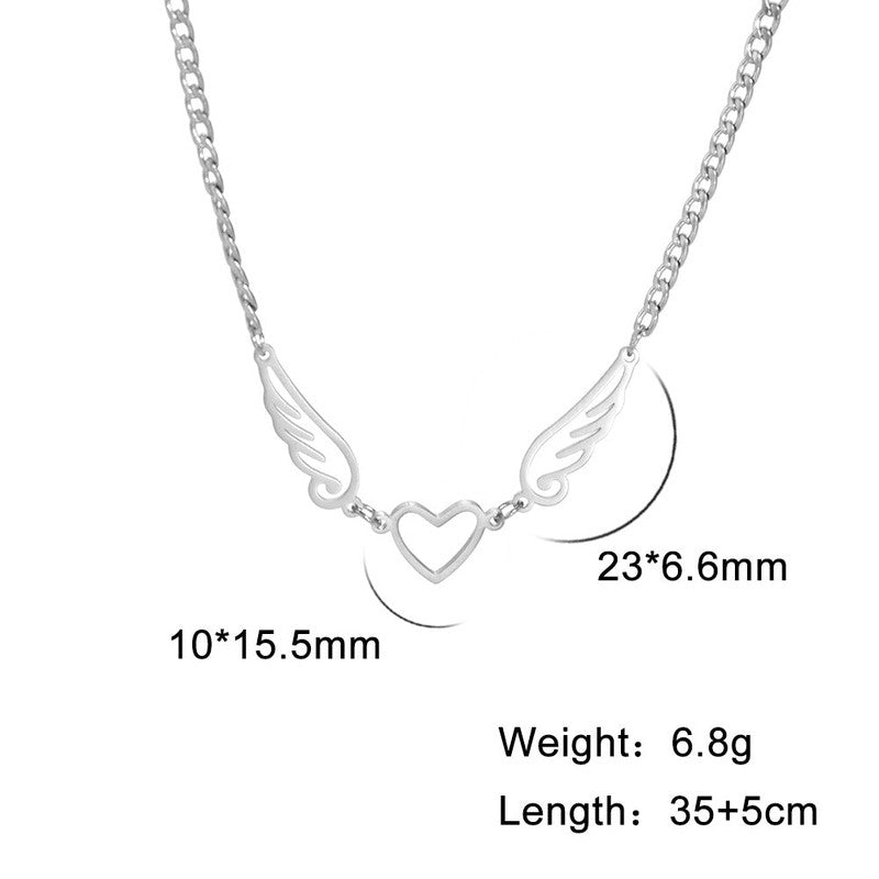 Cheky - Hollow Heart Angel Wing Necklace