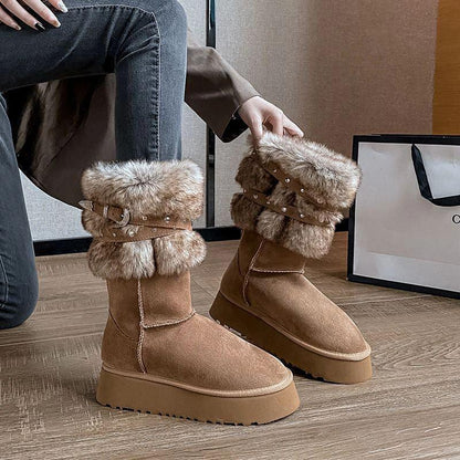 Cheky - Northeast Snow Winter Fleece-lined Platform Cotton-padded Boots