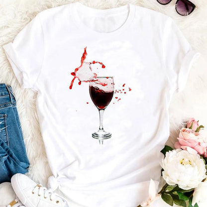 Cheky - Women Printing Clothing Wine Lady Short Sleeve Casual