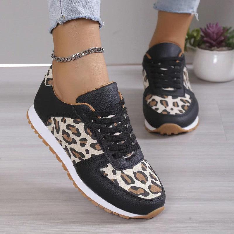 Cheky - Fashoin Leopard Print Lace-up Sports Shoes For Women Sneakers Casual Running Walking Flat Shoes