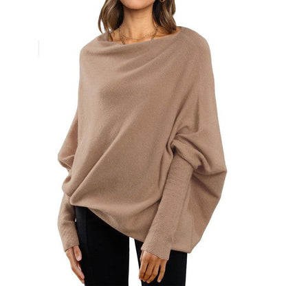 Cheky - Loose Bat Sleeve Sweater Tops Simple Casual Fashion Versatile Solid Color Round Neck Sweater For Women