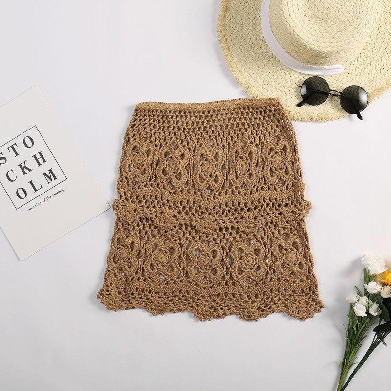 Cheky - New European and American Hand Hook Sexy Hollow Knitted Bikini Half Wrap Skirt Bohemian Beach Wrap Hip Short Skirt