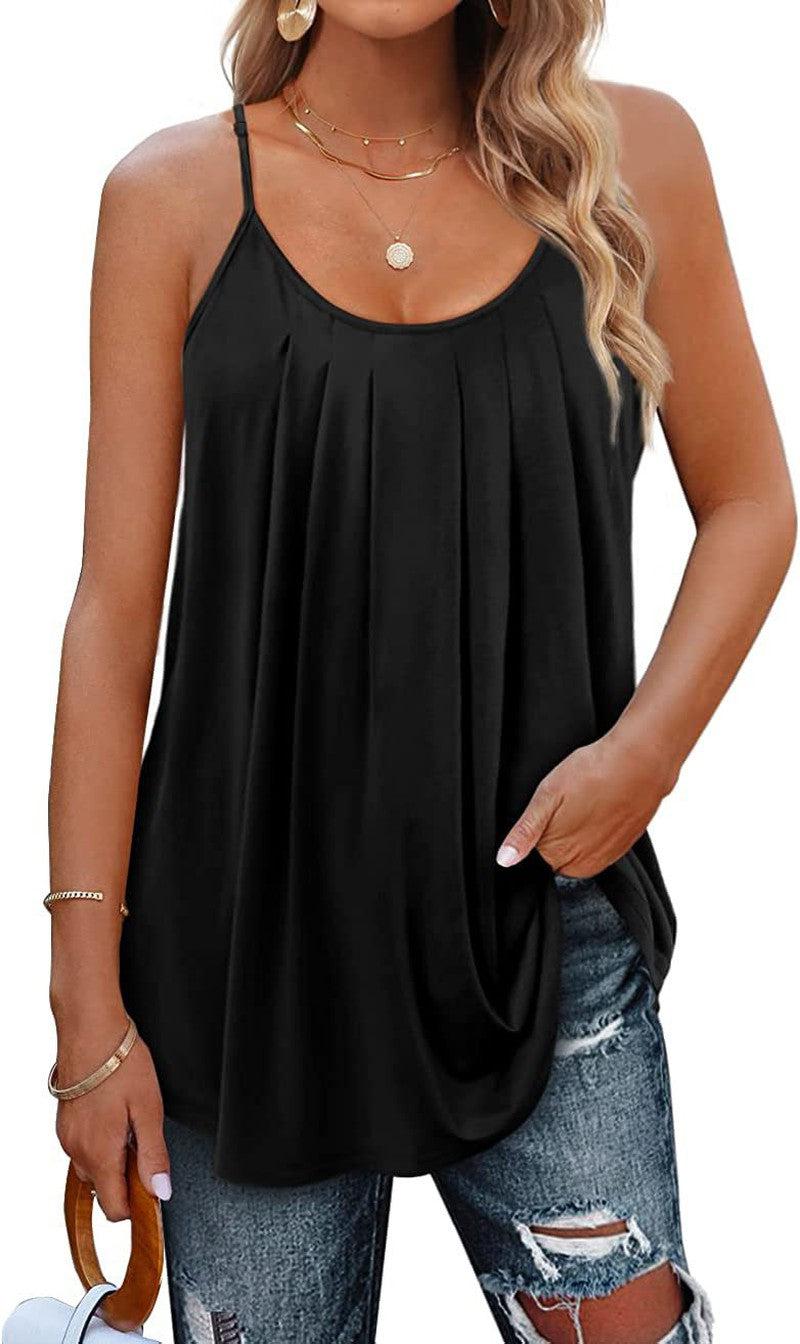 Cheky - Women's Summer Vest Pleated Spaghetti Strap Tank Top