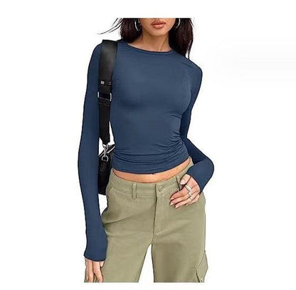 Cheky - Women's Clothing Fashion Slim Long-sleeved Pullovers Tops Solid Causal Fit Shirts