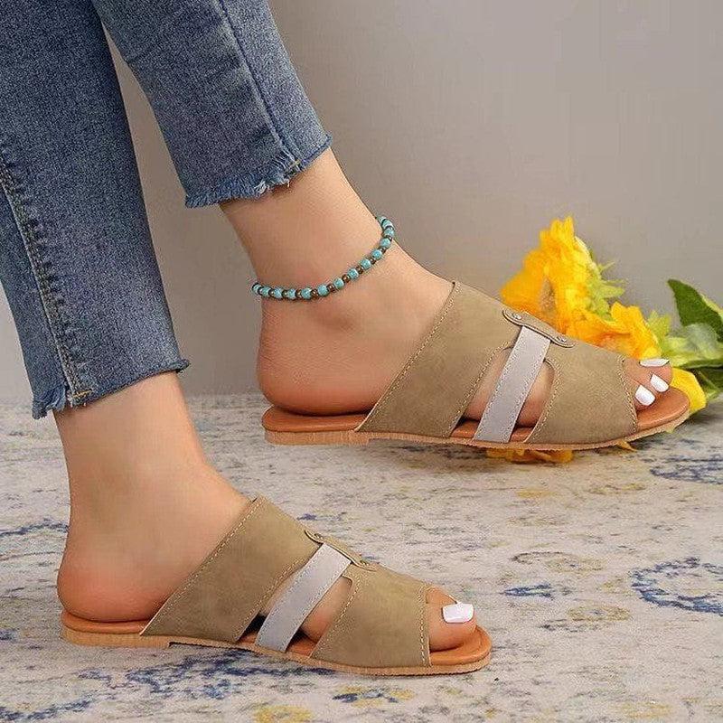 Cheky - New Fish Mouth Sandals With Belt Buckle Design Summer Beach Shoes For Women Fashion Casual Low Heel Flat Slides Slippers