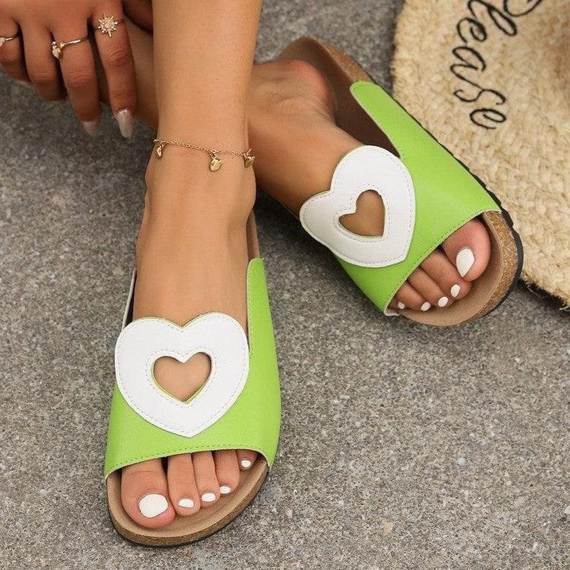 Cheky - New Hollow Love Sandals With Heart-shape Design Fashion Summer Flat Slides Shoes Casual Vacation Beach Slippers For Women