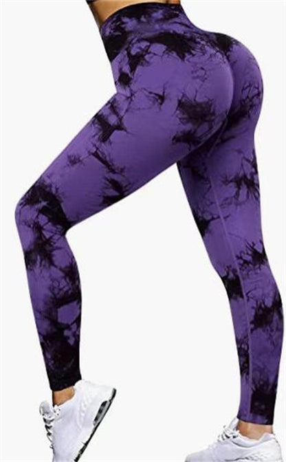 Cheky - Fashion Tie Dye Printed Leggings High Waist Hip Lifting Tight Fitness Sports Yoga Pants For Women