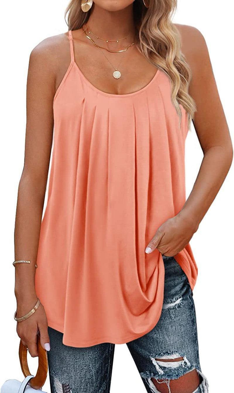 Cheky - Women's Summer Vest Pleated Spaghetti Strap Tank Top