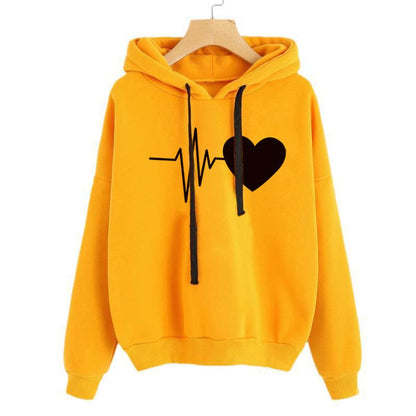 Cheky - Heart Print Streetwear Hoodies Women Sweatshirt Spring Autumn Long Sleeve Hoodie Clothes