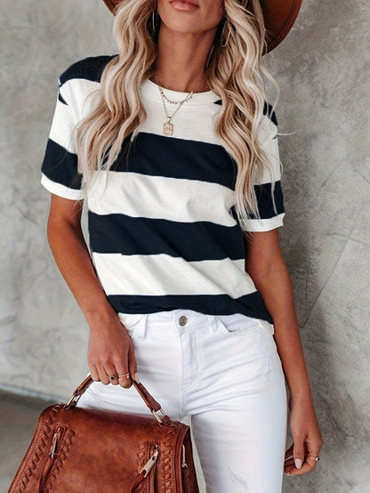 Cheky - Summer Women's Fashion Striped Printed Short Sleeve Casual T-shirt