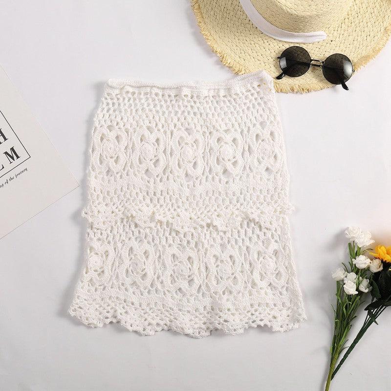 Cheky - New European and American Hand Hook Sexy Hollow Knitted Bikini Half Wrap Skirt Bohemian Beach Wrap Hip Short Skirt