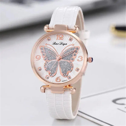 Cheky - Butterfly Diamond Dial Design Women Quartz Watches Fashion Casual Ladies Wristwatches Simple Woman Leather Clock Montre Femme