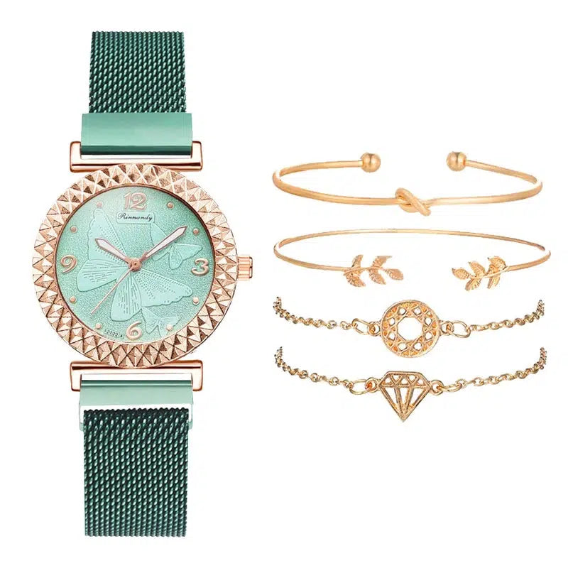 Cheky - 5PCS Women Watch Set Luxury Rose Gold Dress Quartz Watch Bracelet Ladies Sports Wrist Watch Clock Gift Women Relogio Feminino