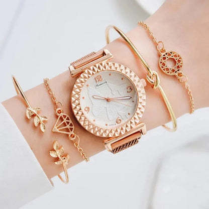 Cheky - 5PCS Women Watch Set Luxury Rose Gold Dress Quartz Watch Bracelet Ladies Sports Wrist Watch Clock Gift Women Relogio Feminino