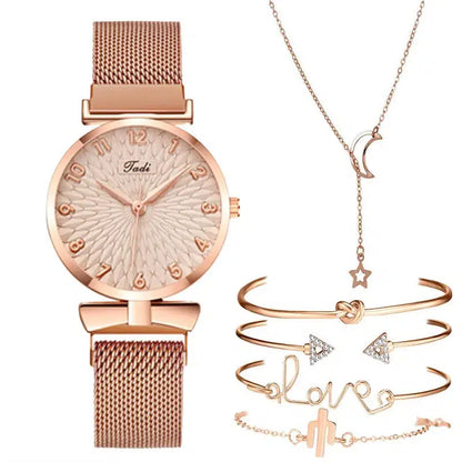 Cheky - Luxury Women Watches 6pcs Set Elegant Female Wristwatches Magnetic Mesh Band Rose Woman Watch Bracelet montre femme reloj mujer