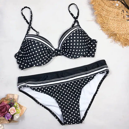 Cheky - Sexy Swimwear 2023 Bikinis Black Swimming Suit For Women Dot Polka Swimsuit Padded Push-up Bikini Set