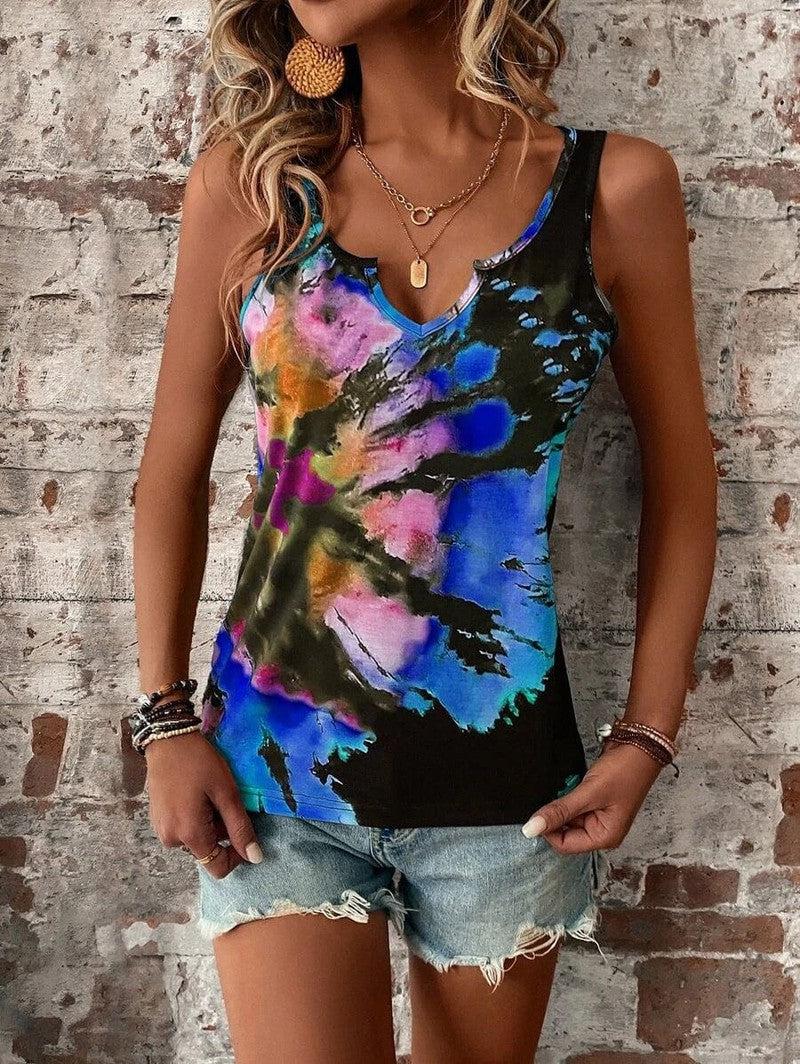 Cheky - Printed Painted V-neck Open Vest Top