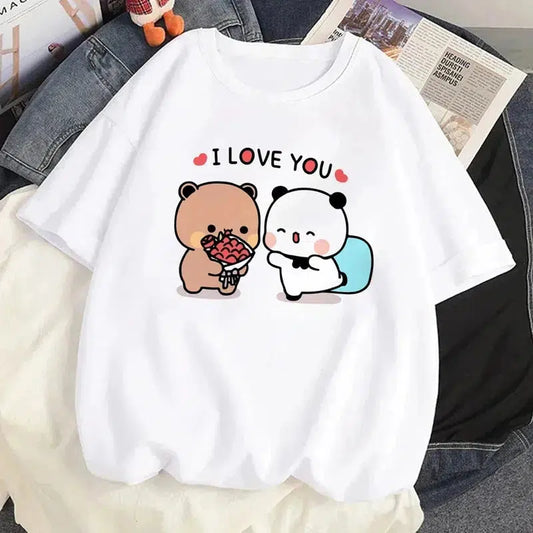 Cheky - Cute Bear LOVE T Shirt Women Bubu Dudu Couple Tops tee summer Short Sleeve tshirts female Korean Casual girl t-shirt camisetas