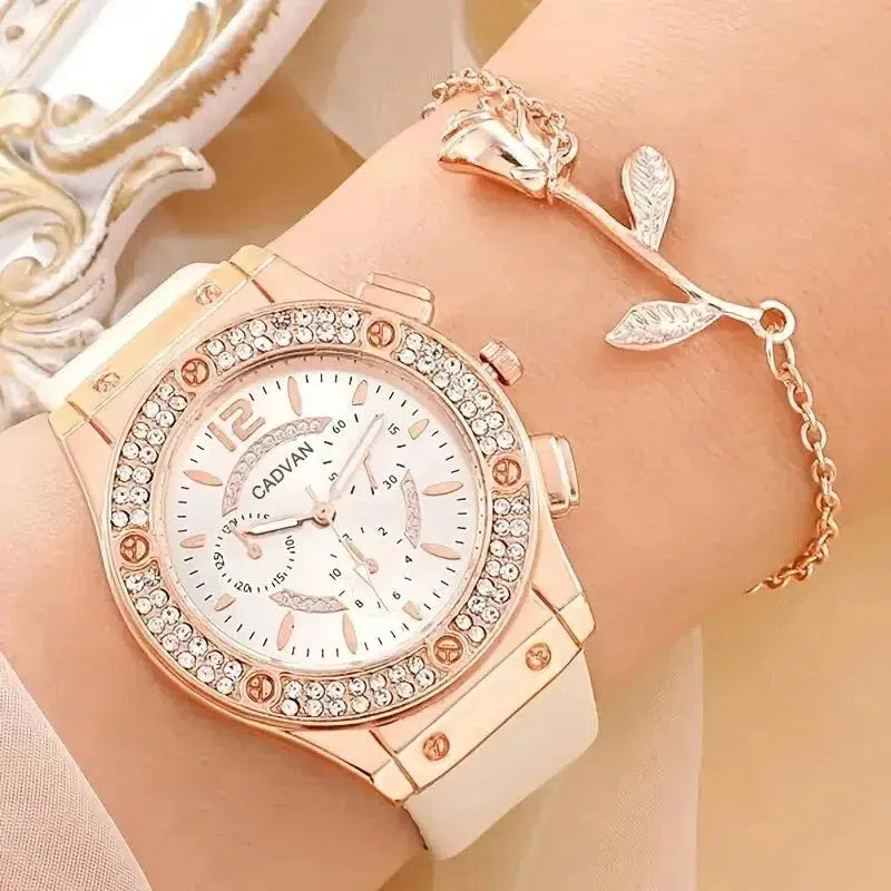 Cheky - Watches Set Luxury Rhinestone Women Fashion Elegant Wristwatch Quartz Watch For Girl Ladies Clock Relogio Feminino