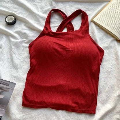 Cheky - Tank Tops Women With Built In Bra Spaghetti Strap Tanks For Woman Solid Color Casual Summer Camis Female Korean Style Dropship