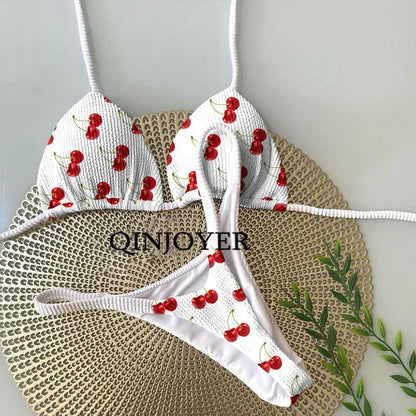 Cheky - QINJOYER Swimwear Women Cute Heart Print Brazilian Bikini Set Sexy Thong Swimsuit Two Pieces Bathing Suit Women 2023 Beach Wear