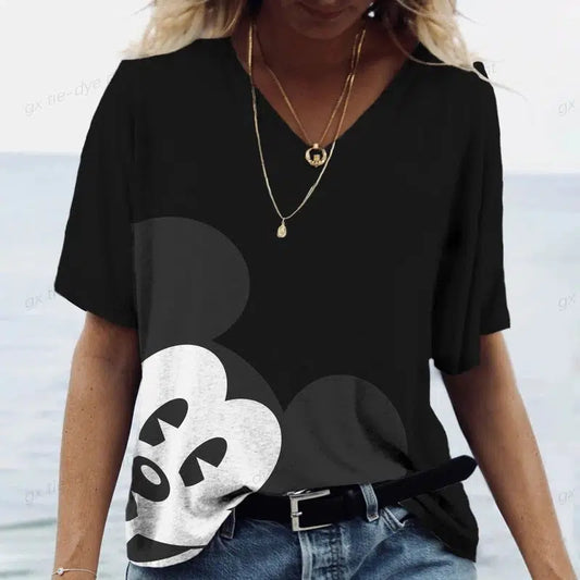 Cheky - New Women's T-Shirts Disney Mickey Mouse Print Top Fashion Simple Pattern T Shirts for Women Summer Leisure Female Streetwear ﻿