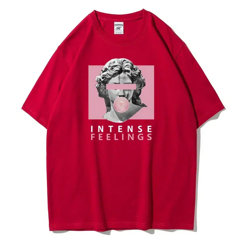 Cheky - INTENSE FEELINGS Street Hip Hop Female T-Shirts Loose Oversize Short Sleeve Soft Cotton Soft Tops Summer Breathable Tee Clothing