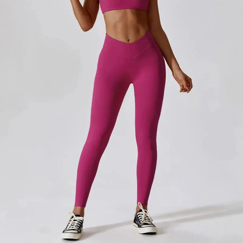 Cheky - Women Sexy Sport Yoga Set Outfit Fitness Workout Clothes Diagonal Shoulder Sports Top Leggings Suit Leisure Running Sportwear