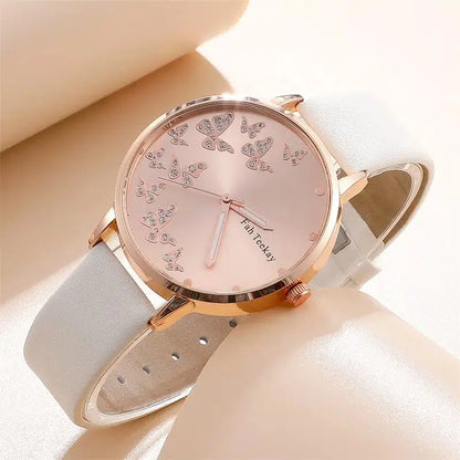 Cheky - 2pcs Set Womens Butterfly Watches Ladies Fashion Watch New Simple Casual Women Analog WristWatch Bracelet Gift