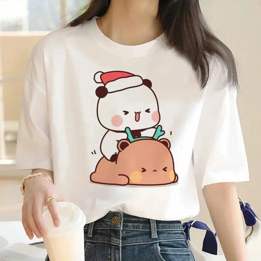 Cheky - Cute Bear LOVE T Shirt Women Bubu Dudu Couple Tops tee summer Short Sleeve tshirts female Korean Casual girl t-shirt camisetas