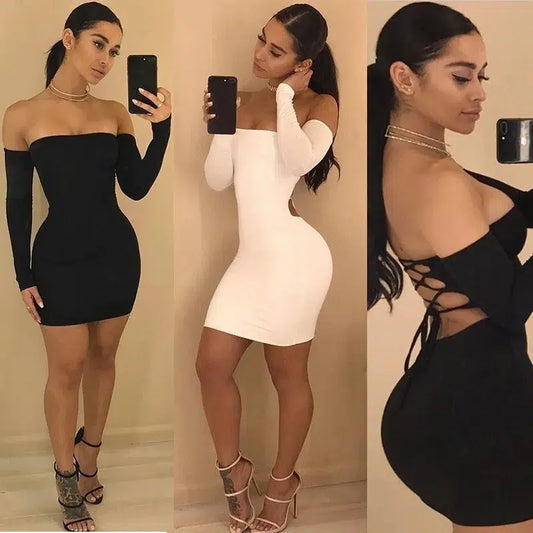 Cheky - Strapless large women long sleeve backless night club dress women