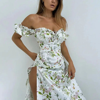 Cheky - Floral Off-Shoulder Puff Sleeve Maxi Dress - Chic Summer Wear