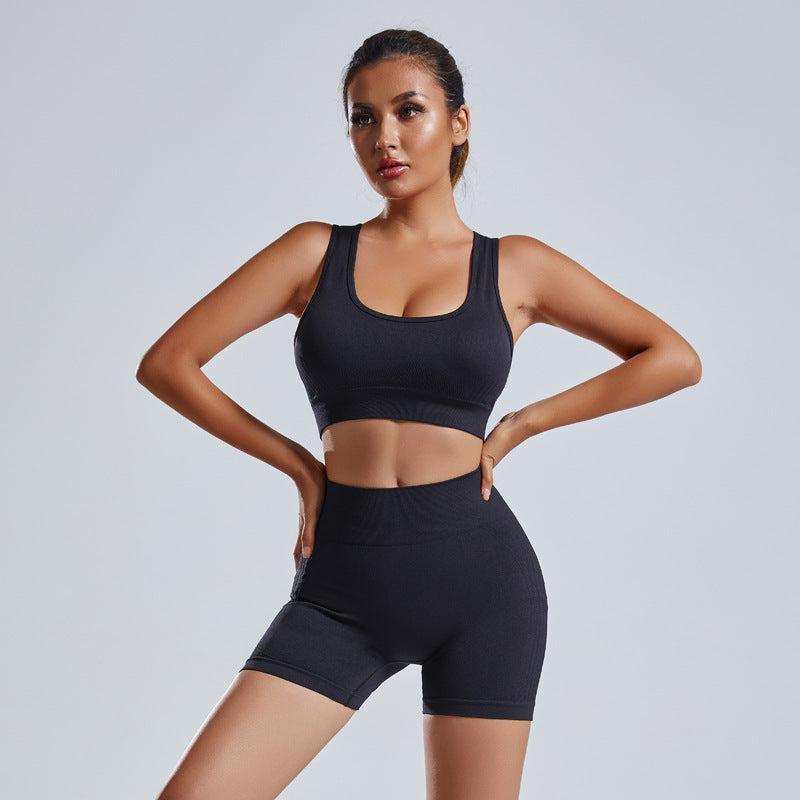 Cheky - 2pcs Yoga Set Women's Vest And Shorts Tracksuit Seamless Workout Sportswear Gym Clothing High Waist Leggings Fitness Sports Suits