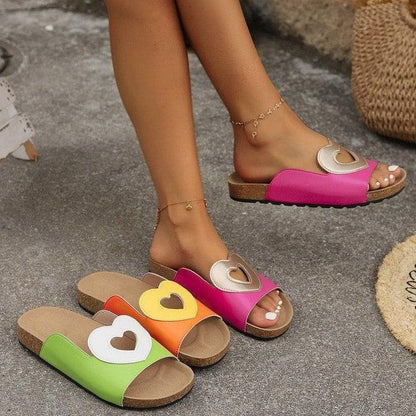 Cheky - New Hollow Love Sandals With Heart-shape Design Fashion Summer Flat Slides Shoes Casual Vacation Beach Slippers For Women