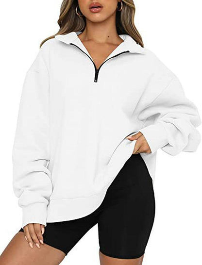 Cheky - Women Sweatshirts Zip Turndown Collar Loose Casual Tops Clothes