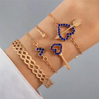 Cheky - 4pcs Blue Flower Love Butterfly Bracelet Set With Rhinestones Design Valentines Day