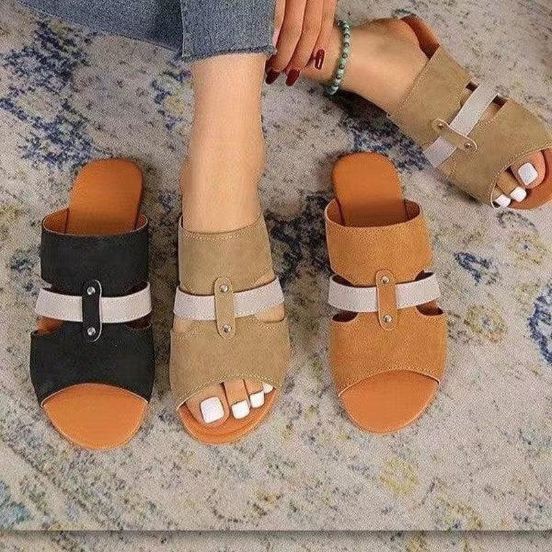 Cheky - New Fish Mouth Sandals With Belt Buckle Design Summer Beach Shoes For Women Fashion Casual Low Heel Flat Slides Slippers