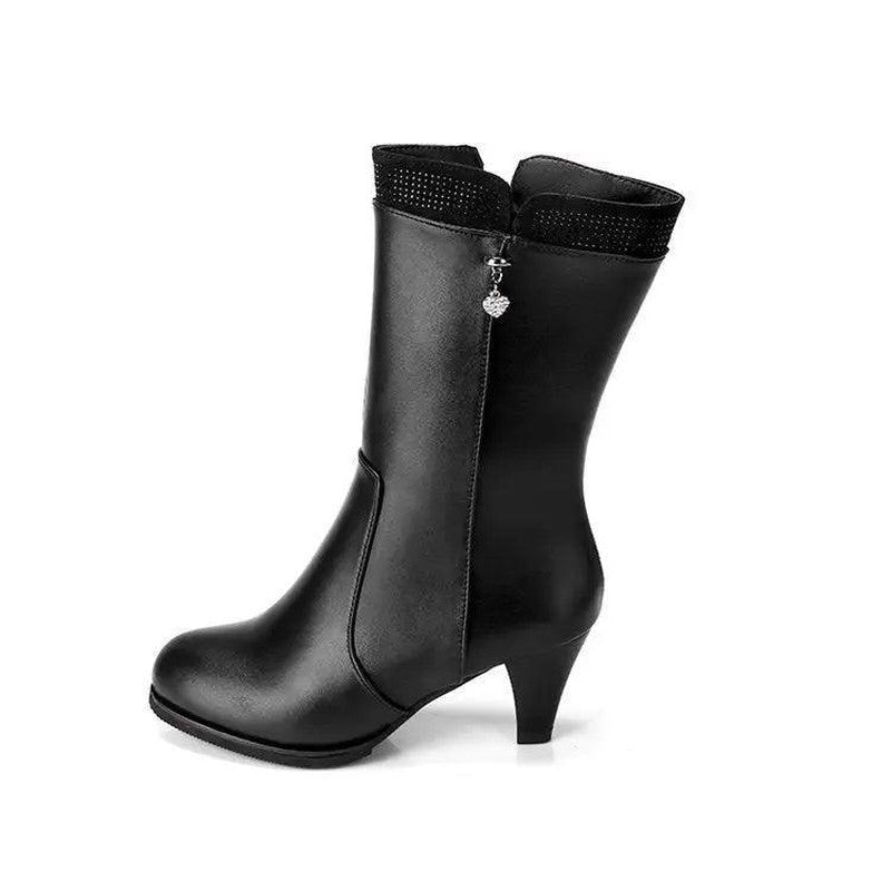 Cheky - Chic Heart Charm Zipper High Heel Boots - Versatile Winter Fashion