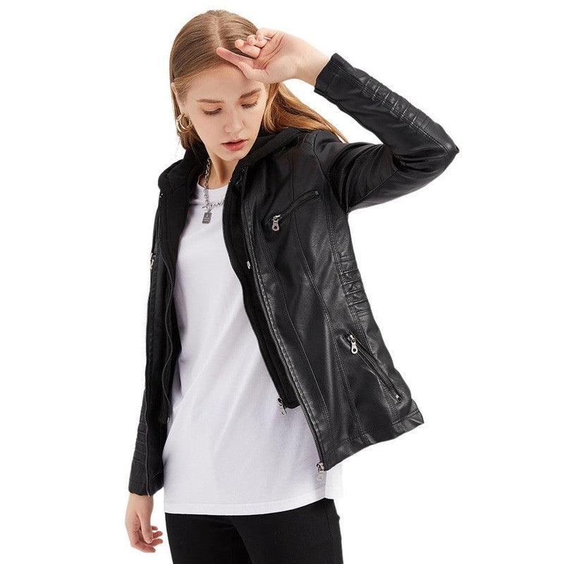 Cheky - Detachable Two-piece Hooded Leather Jacket