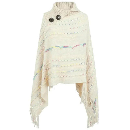 Cheky - Lapel Button Pullover Shawl Women's Knitted Cape