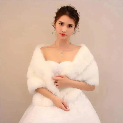 Cheky - Large Thickened Warm Bridesmaid Cloak Faux Fur Shawl