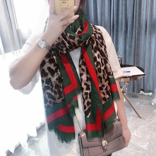 Cheky - Leopard Scarf Spring And Autumn Korean Version Of Female Everything Thin Cotton Feel