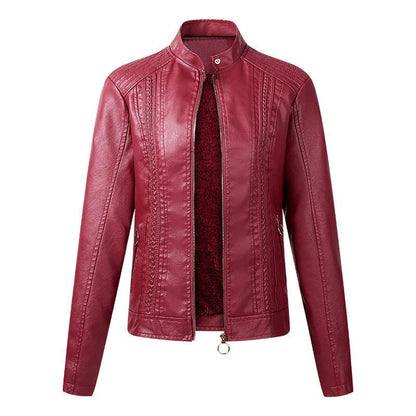 Cheky - Long Sleeve Ladies Leather Jacket Pu Leather Women Short