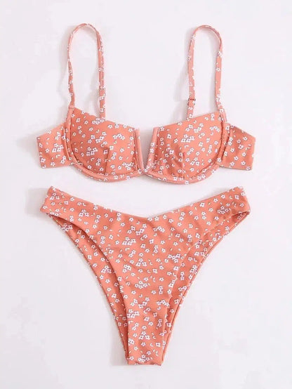 Cheky - Small Floral Bikini Split Female Swimsuit