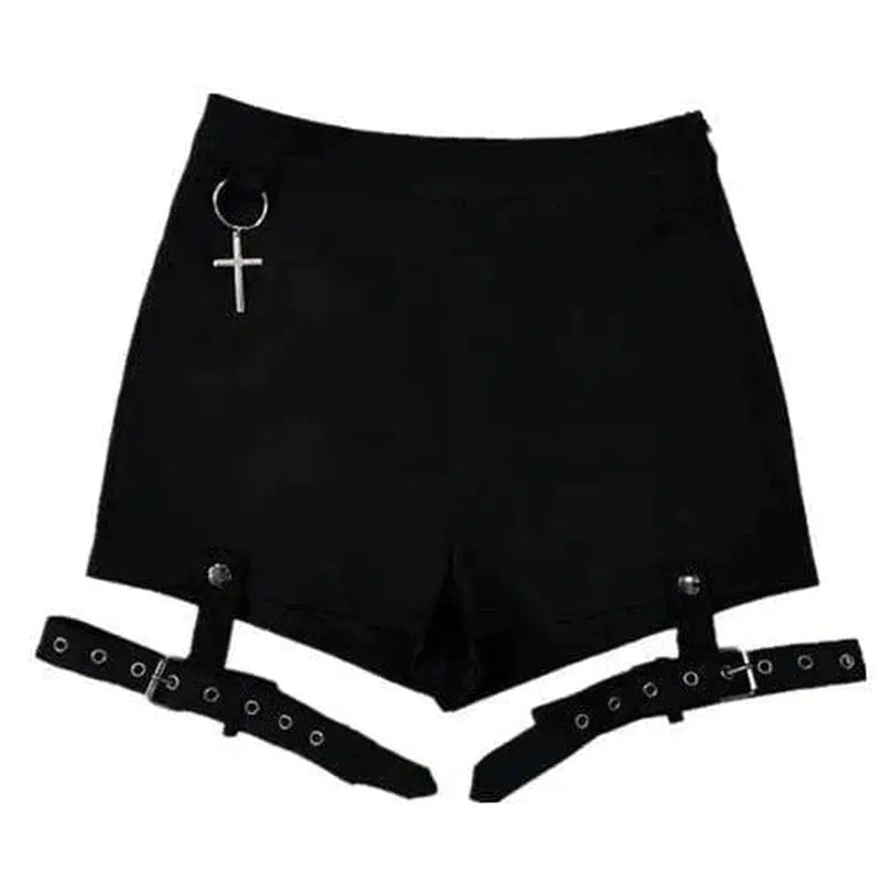 Cheky - Summer Punk Rock Women's Shorts Sexy Cross Ring Hanging