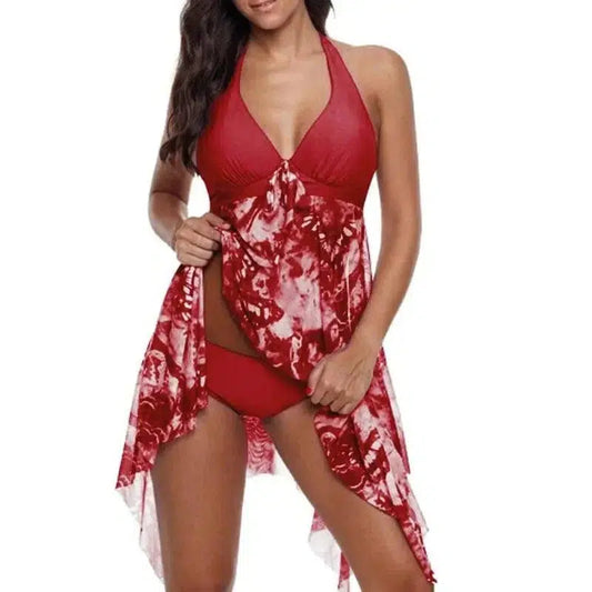 Cheky - Sexy Bikini Irregular Hem Split Floral Swimsuit