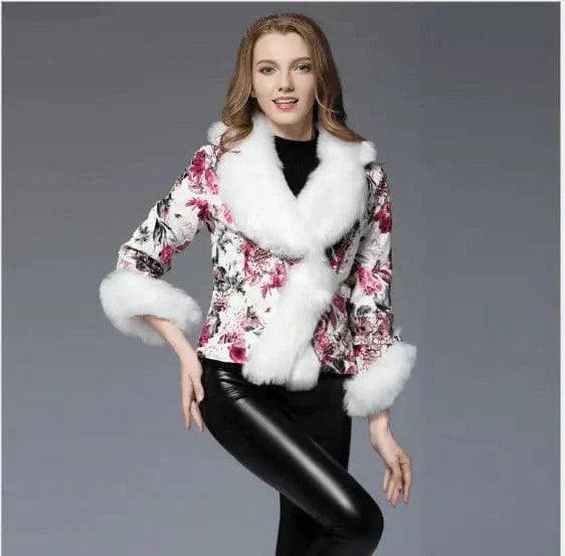 Cheky - New ladies imitation sheepskin print fox fur collar leather