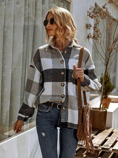 Cheky - New Lapel Loose Casual Shirt Large Plaid Jacket